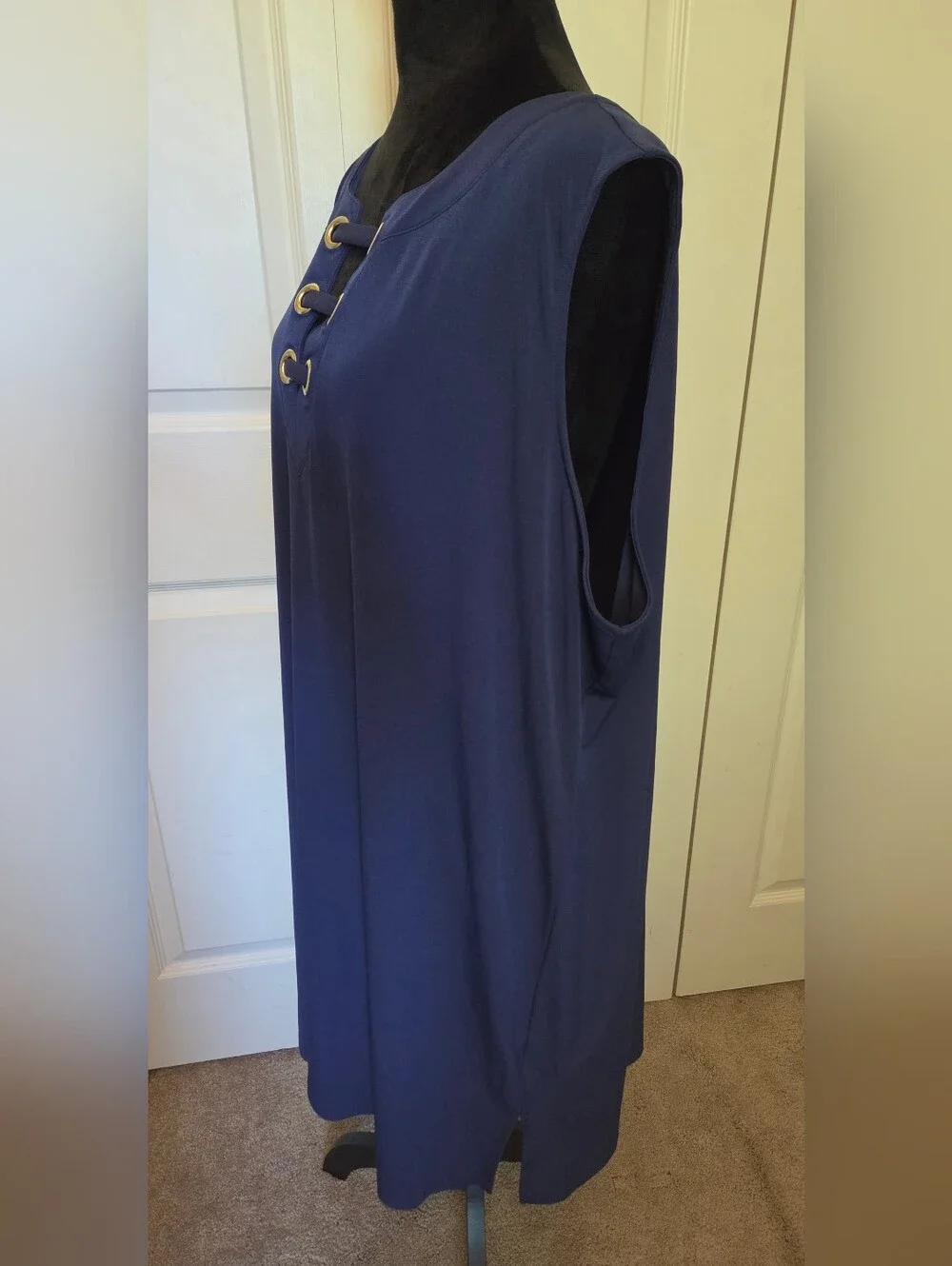 Michael Kors Navy Blue Sleeveless Shift Dress Gold Grommet Lace Up SIZE 3X